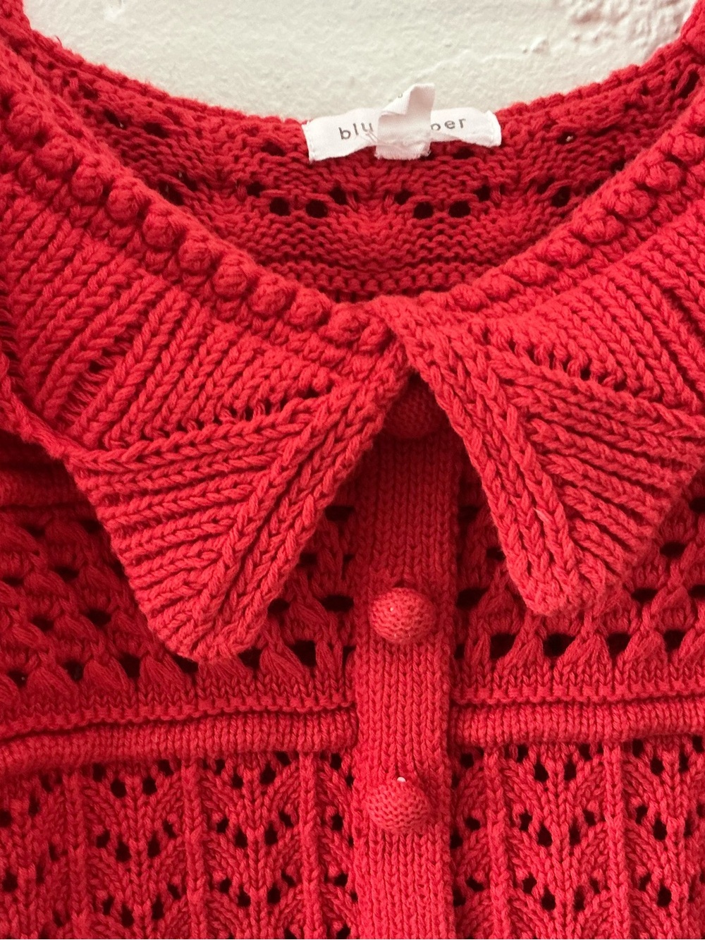 Blu Pepper Red Crochet Knit Cropped Top Cold Shoulder Ruffle Accent Boho Size M - Picture 6 of 12